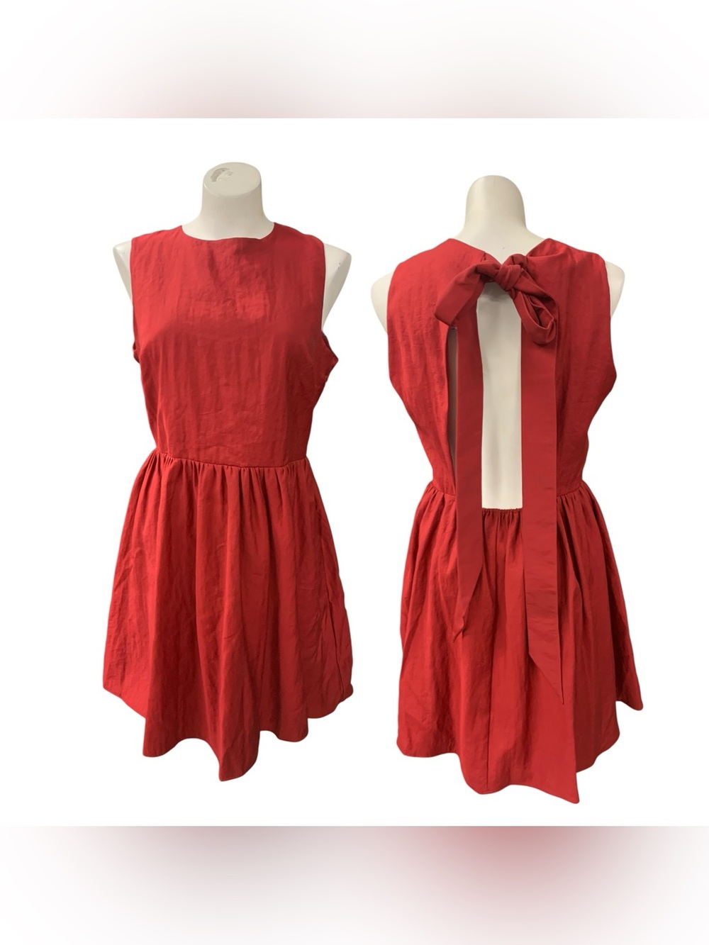 H&M Red Sleeveless Tie-Back Skater Dress Size M